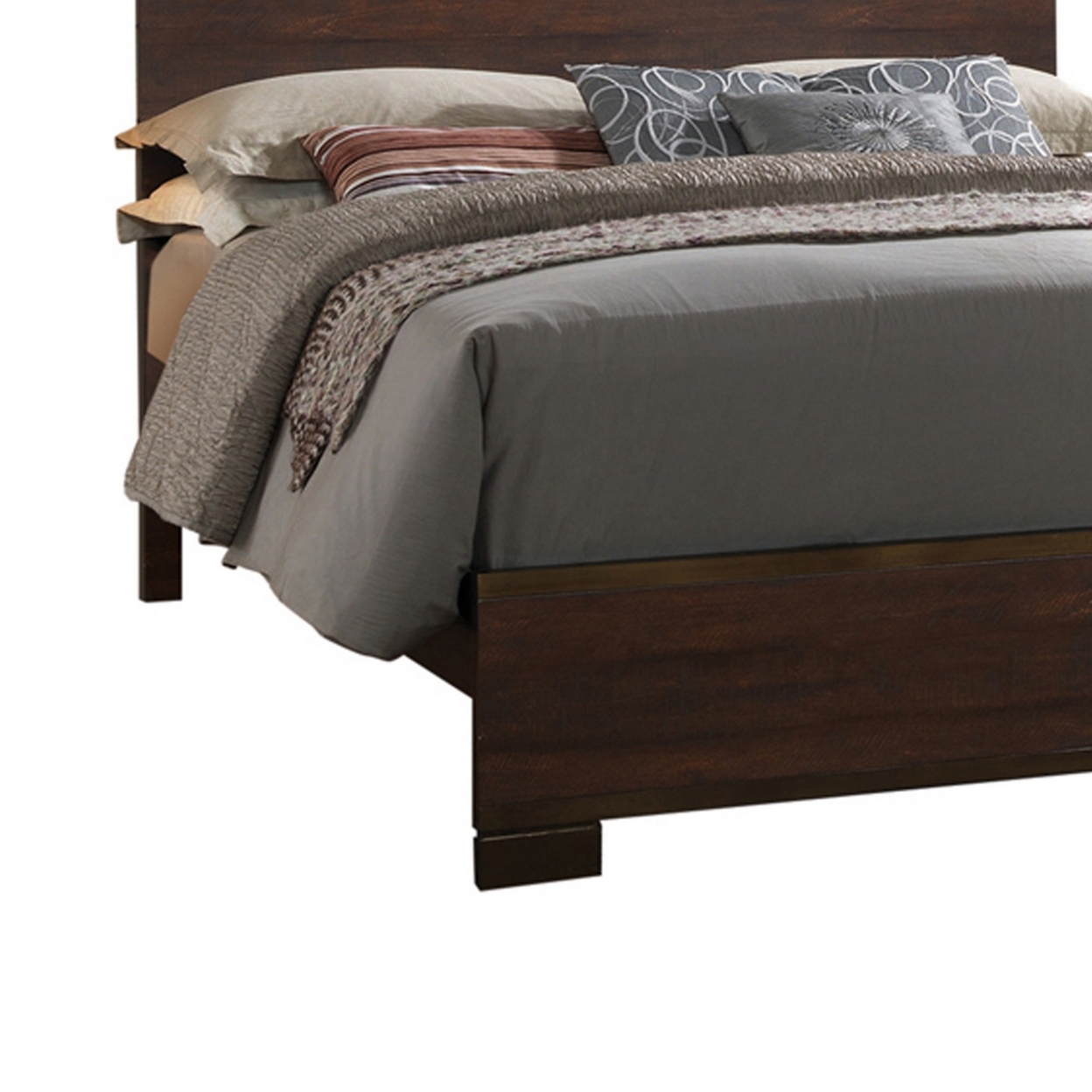 Transitional Queen Size Wooden Bed With Natural Grain Details, Dark Brown- Saltoro Sherpi