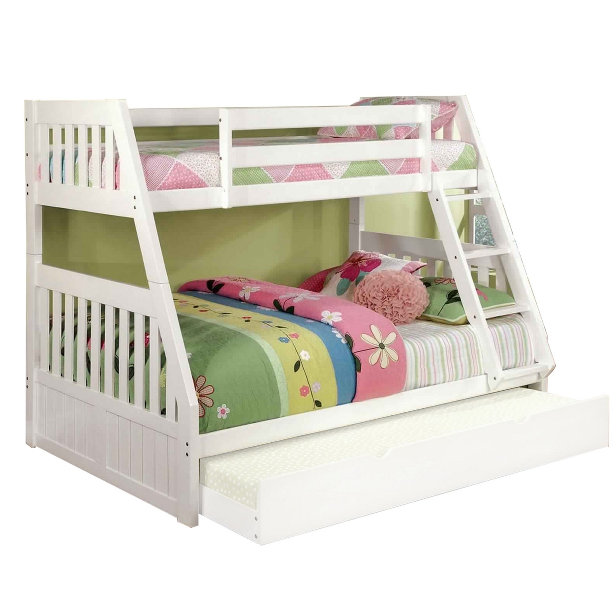 Mission Style Twin Over Full Size Bed With Attached Ladder, White- Saltoro Sherpi