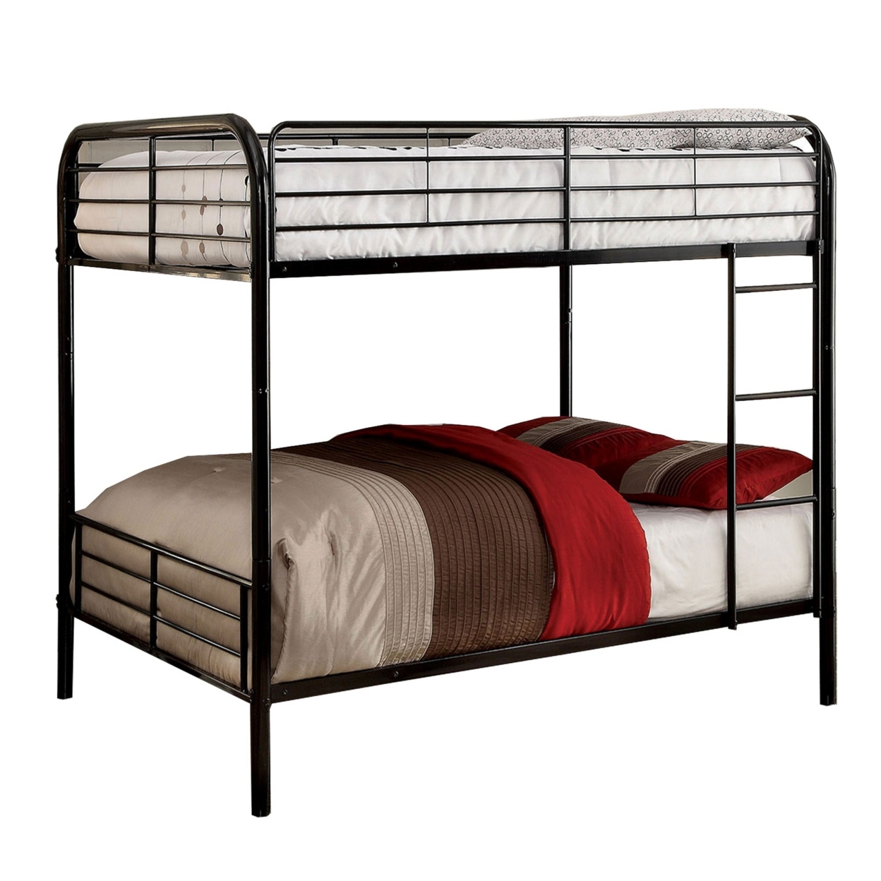 Industrial Style Full Over Full Metal Bunk Bed With Tubular Frame, Black- Saltoro Sherpi