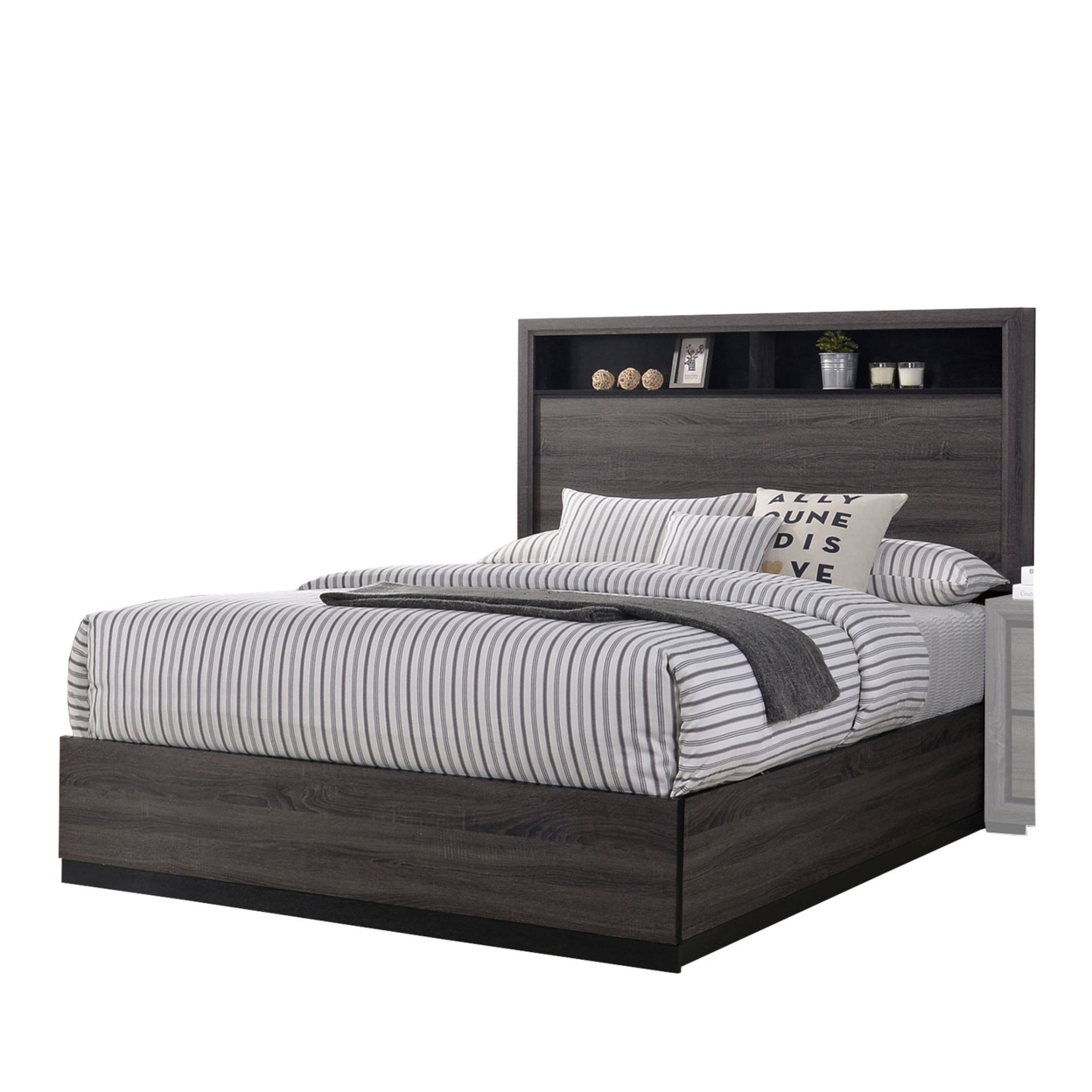 Transitional Wooden Queen Size Platform Bed With Bookcase Headboard, Gray- Saltoro Sherpi