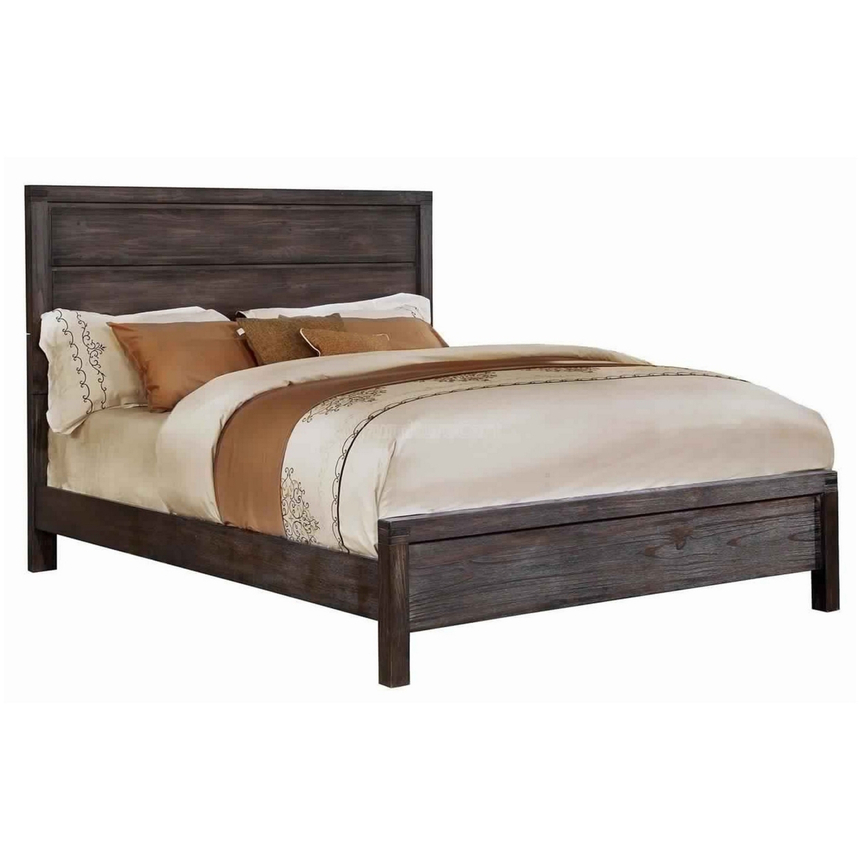Wooden Queen Size Bed With Panel Headboard, Brown And Gray- Saltoro Sherpi