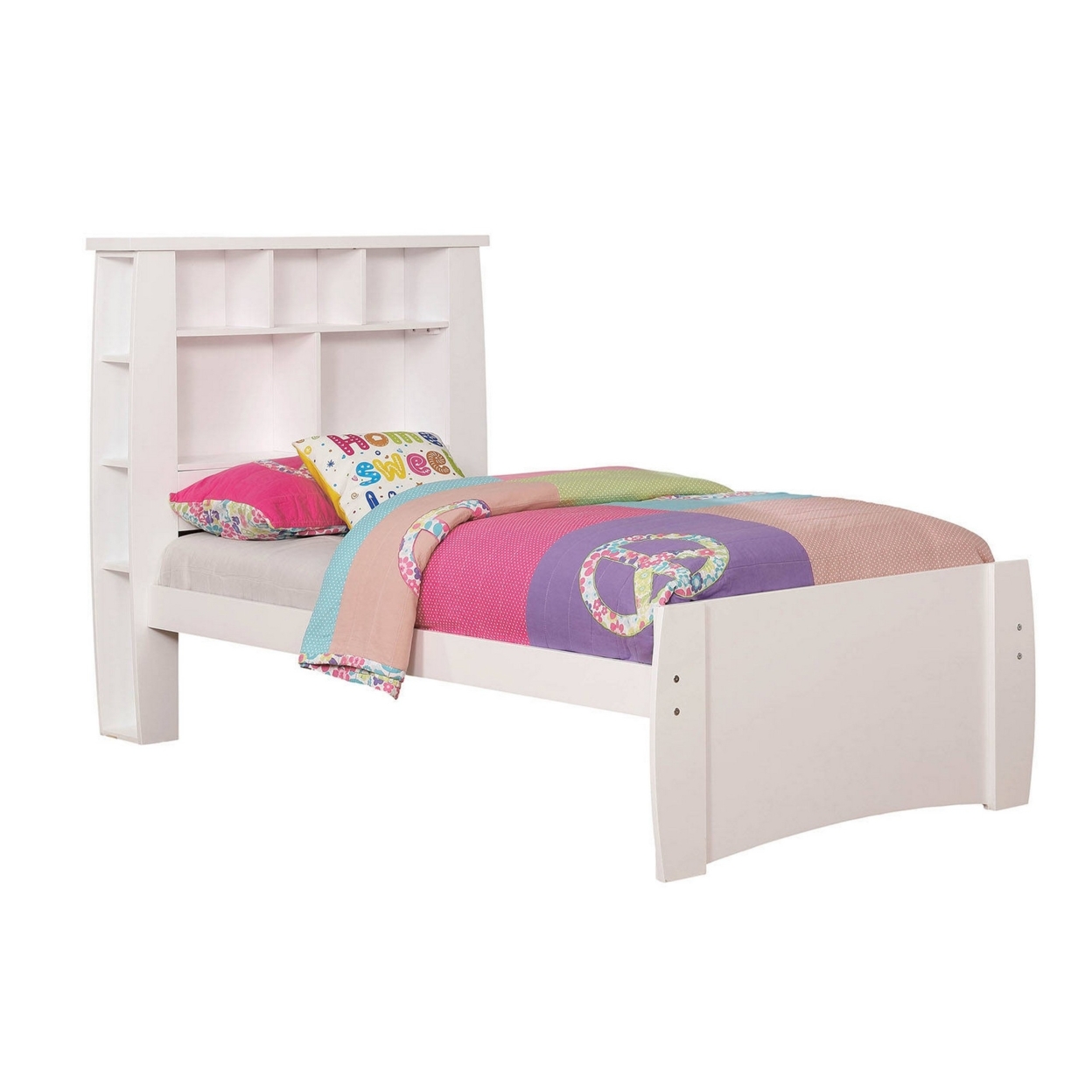 Transitional Twin Size Wooden Storage Bed With Bookcase Headboard, White- Saltoro Sherpi