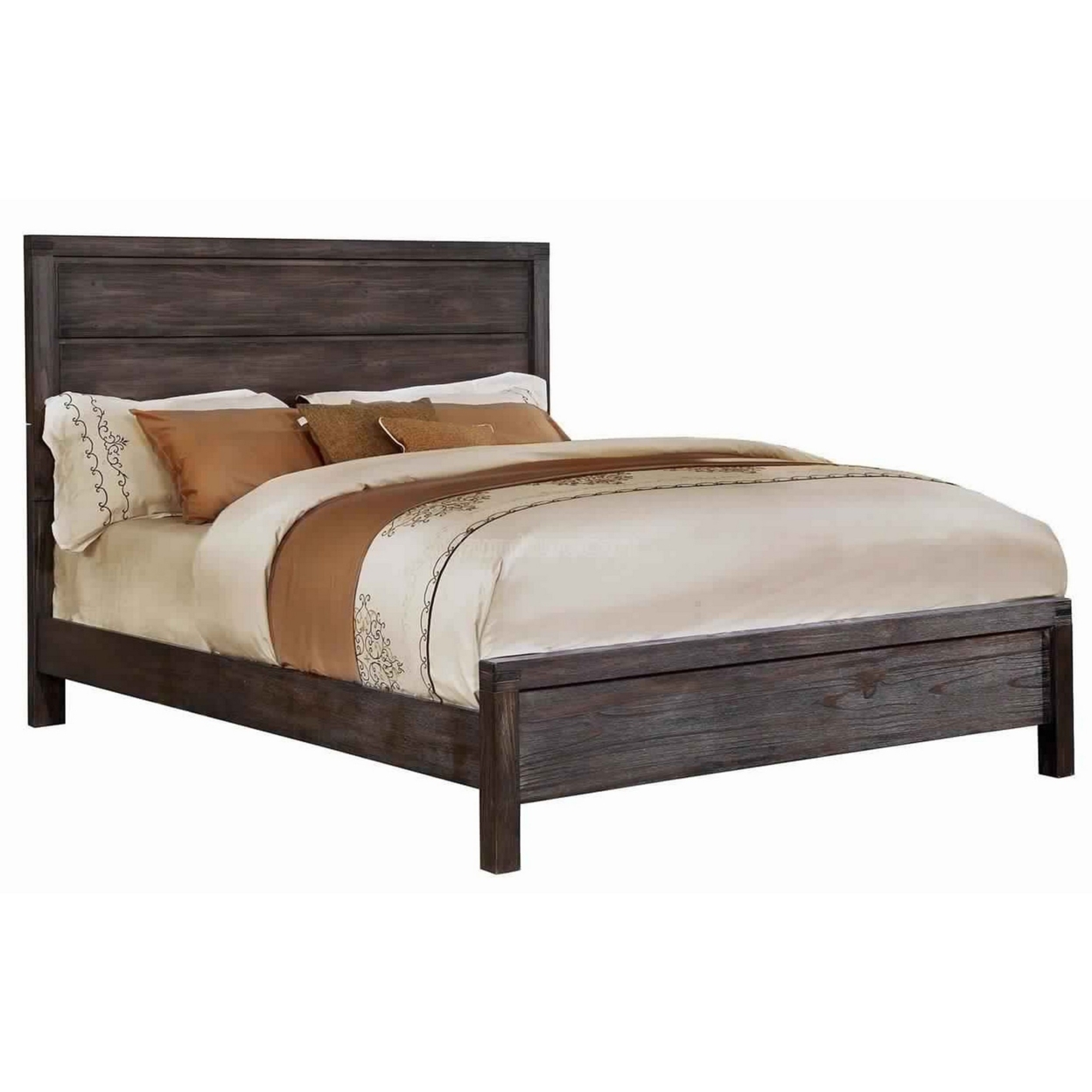 Wooden Eastern King Bed With Panel Headboard, Brown And Gray- Saltoro Sherpi