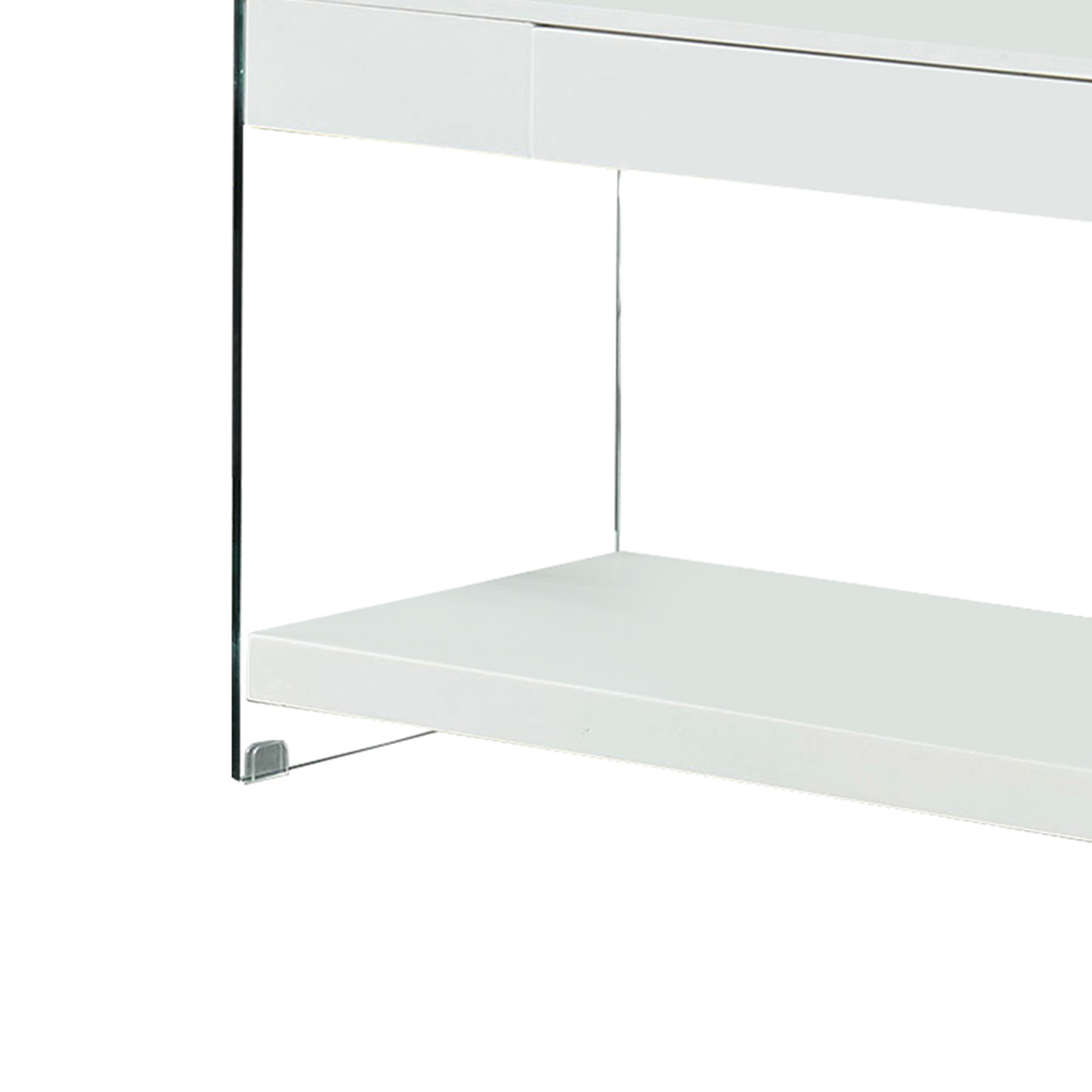 Contemporary Style Plastic TV Stand With Glass Side Panels, White- Saltoro Sherpi