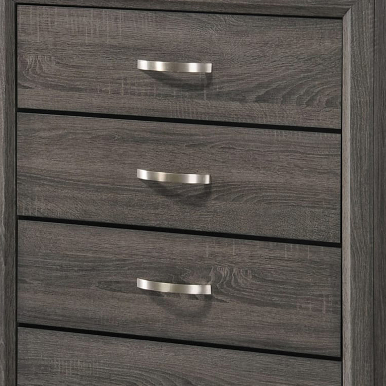5 Drawer Transitional Chest With Chamfered Feet And Curved Handles, Gray- Saltoro Sherpi