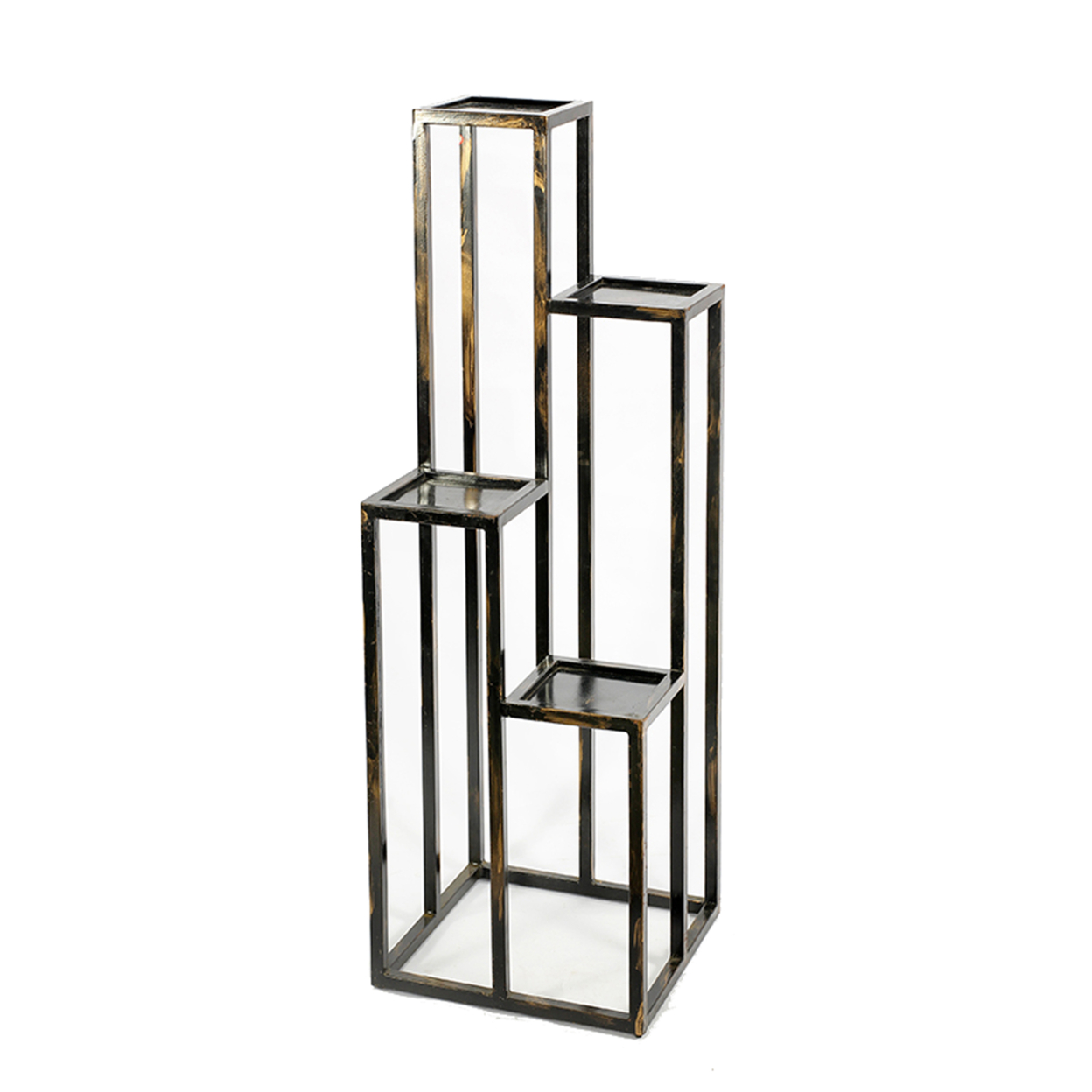 4 Tier Cast Iron Frame Plant Stand With Tubular Legs, Black And Gold- Saltoro Sherpi