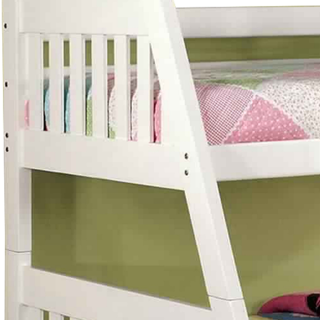 Mission Style Twin Over Full Size Bed With Attached Ladder, White- Saltoro Sherpi