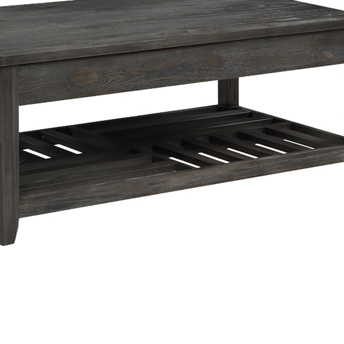 Transitional Style Wooden Coffee Table With Open Slatted Shelf, Gray- Saltoro Sherpi