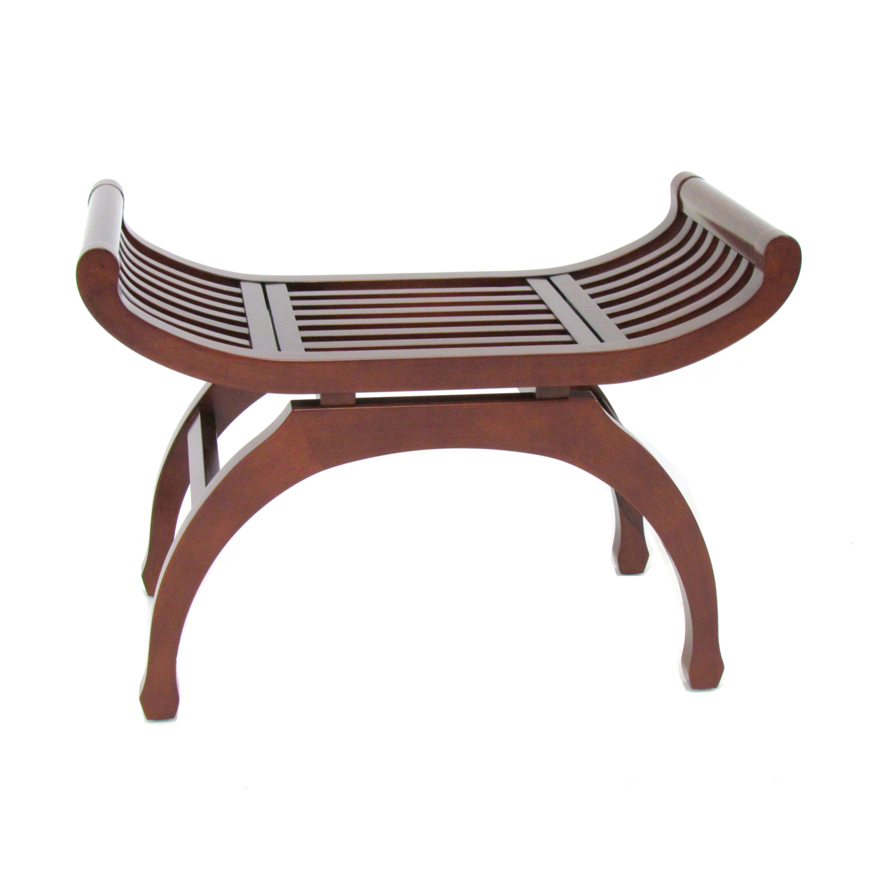 Curved Design Mission Style Stool With Slatted Seating, Brown- Saltoro Sherpi