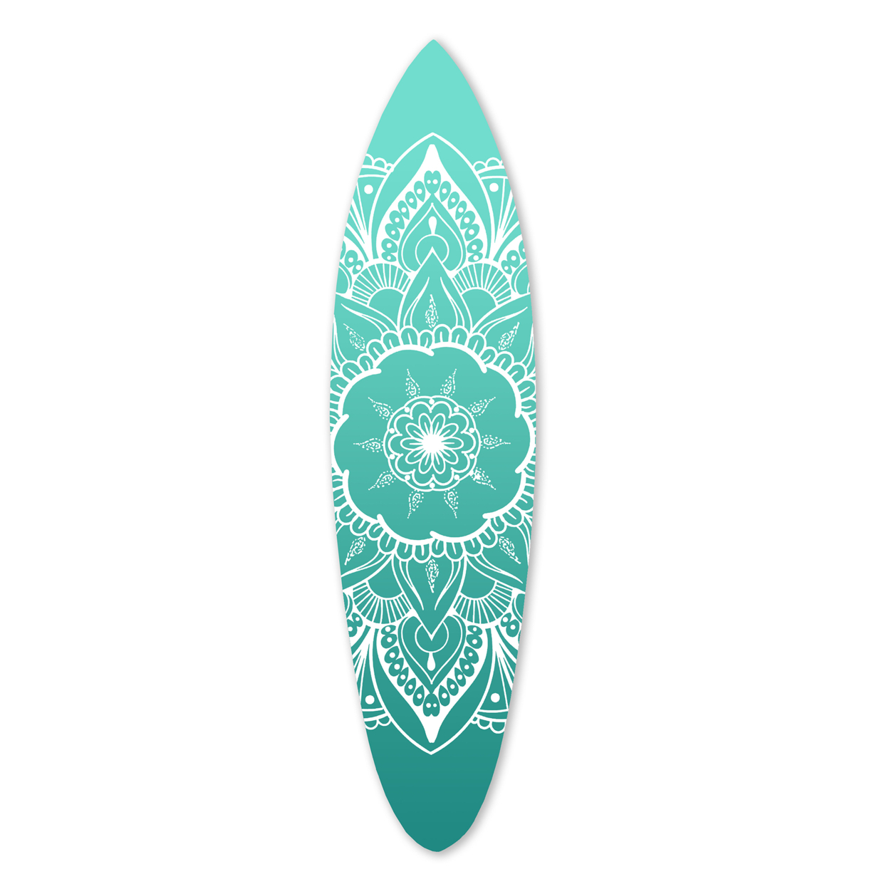 Wooden Surfboard Wall Art With Medallion Print, Blue And White- Saltoro Sherpi