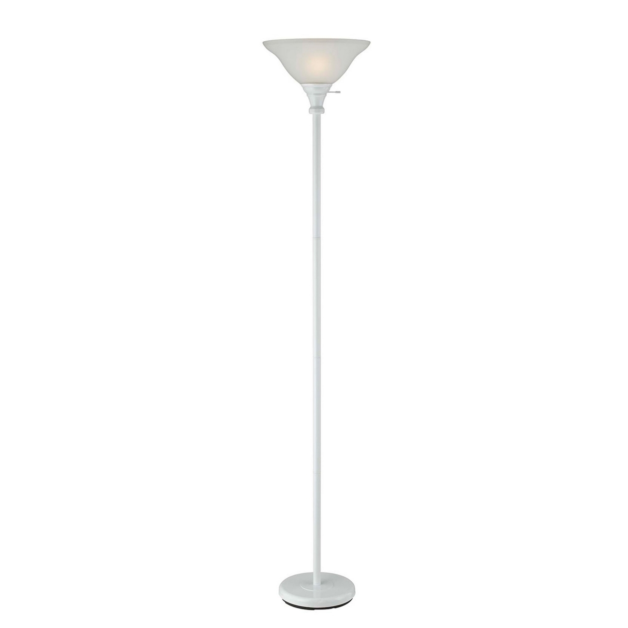 3 Way Torchiere Floor Lamp, Frosted Glass Shade, Sleek Base, White
