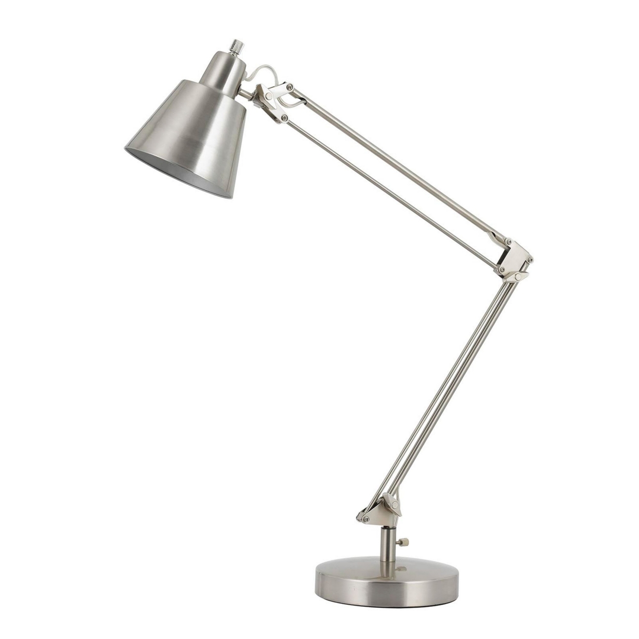 60W Metal Task Lamp With Adjustable Arms And Swivel Head, Set Of 2, Silver- Saltoro Sherpi