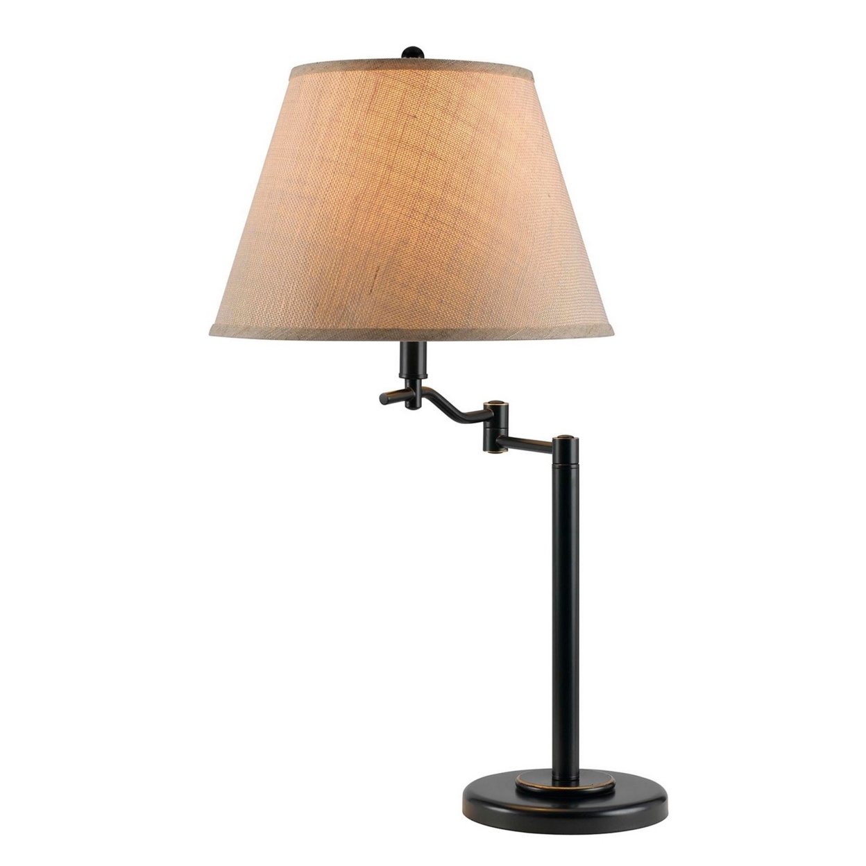 3 Way Metal Body Table Lamp With Swing Arm And Conical Fabric Shade, Black- Saltoro Sherpi