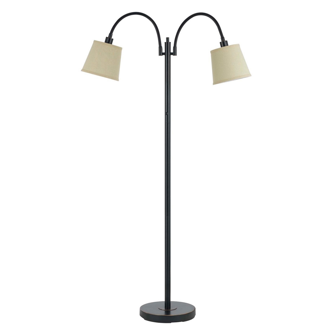80 Watt Metal Floor Lamp With Dual Gooseneck And Uno Style Shades, Black- Saltoro Sherpi