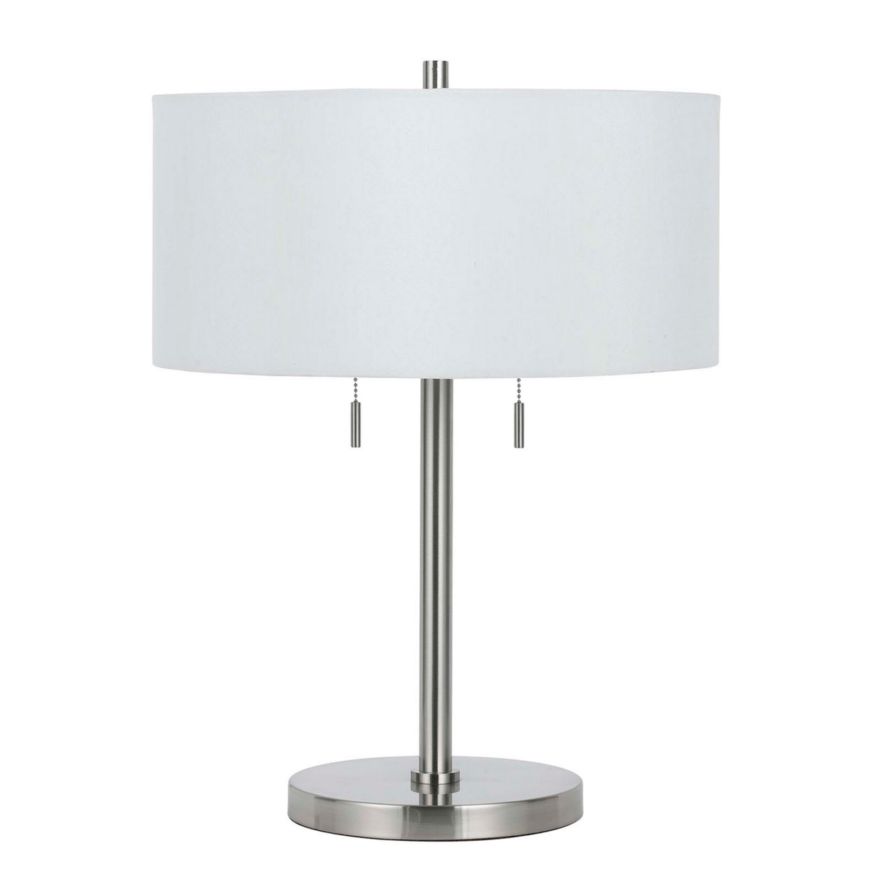 Metal Body Table Lamp With Fabric Drum Shade And Pull Chain Switch, Silver- Saltoro Sherpi