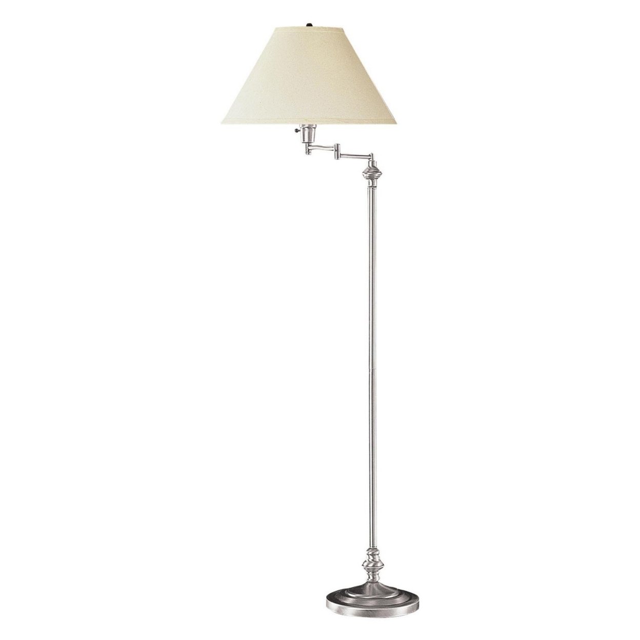 150 Watt Metal Floor Lamp With Swing Arm And Fabric Conical Shade, Silver- Saltoro Sherpi
