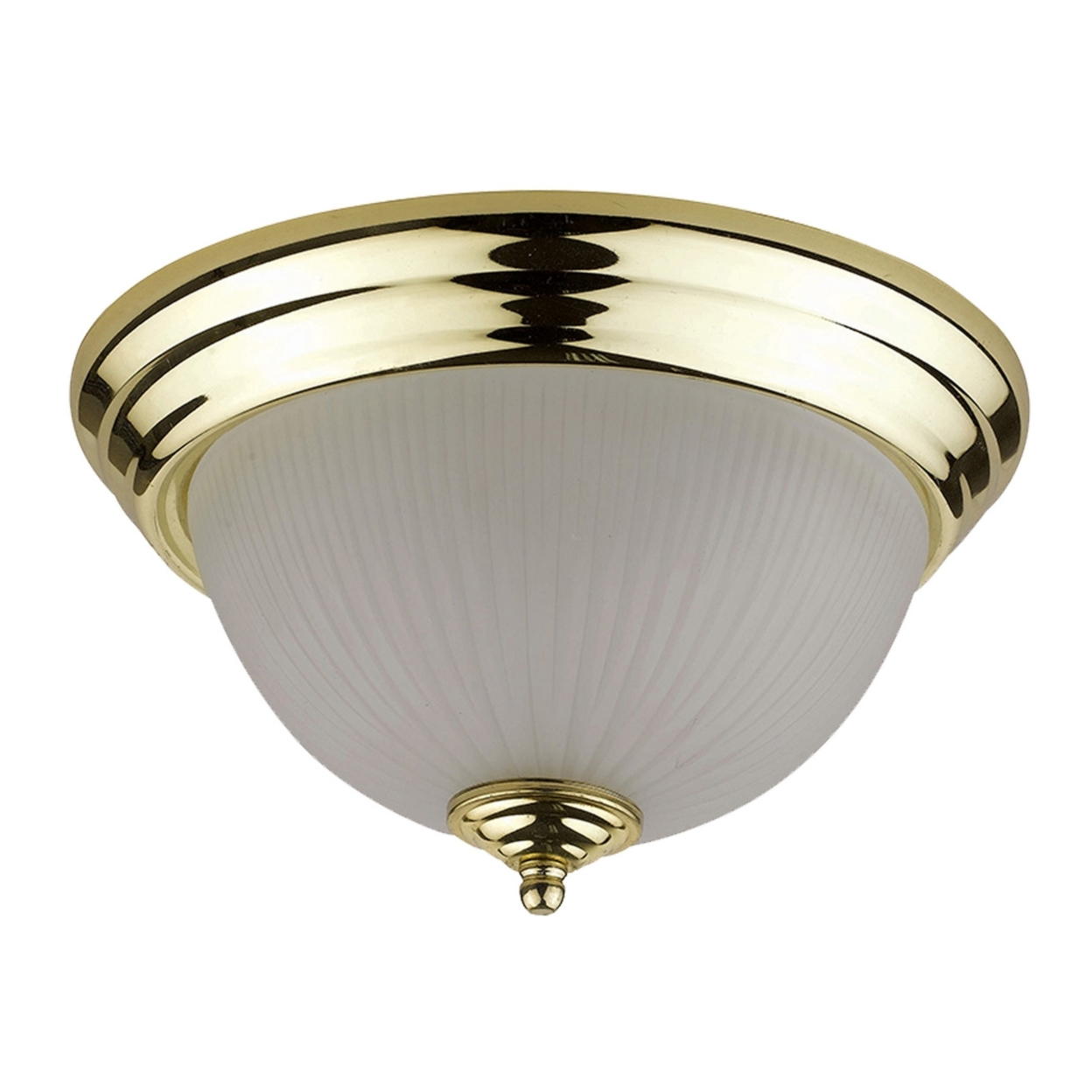 Metal Ceiling Lamp With Dome Shaped Shade And Finial Top, Clear And Gold- Saltoro Sherpi
