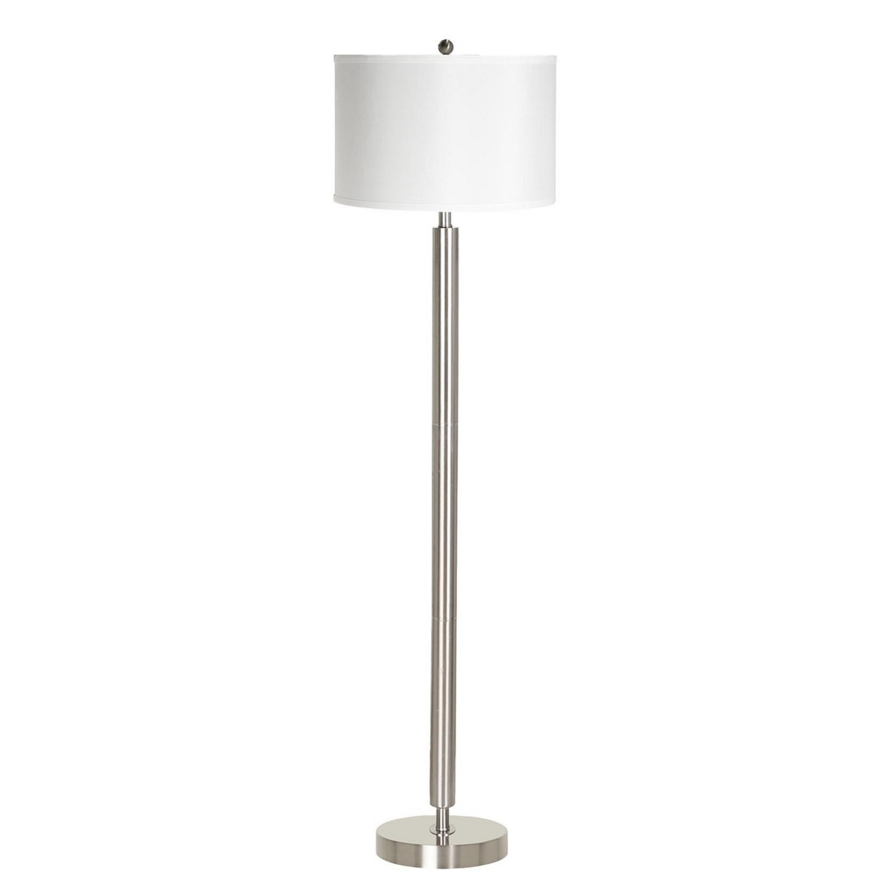 Metal Floor Lamp With Tubular Support And Push Through Switch, Silver- Saltoro Sherpi