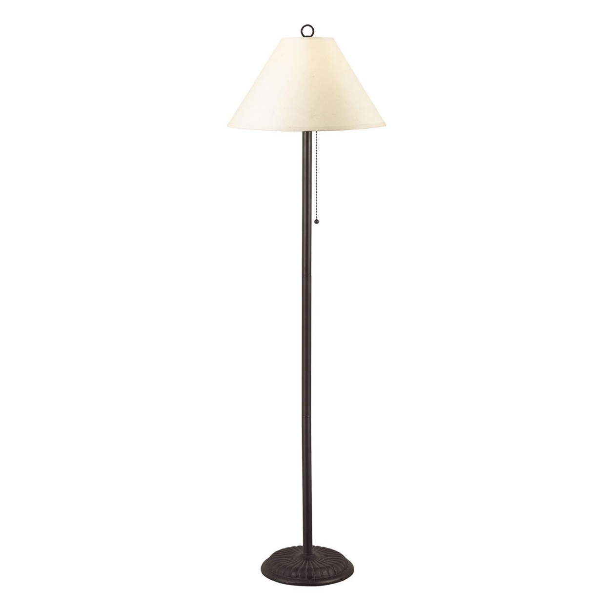 Metal Floor Lamp With Pull Chain Switch And Paper Shade, Off White And Black- Saltoro Sherpi