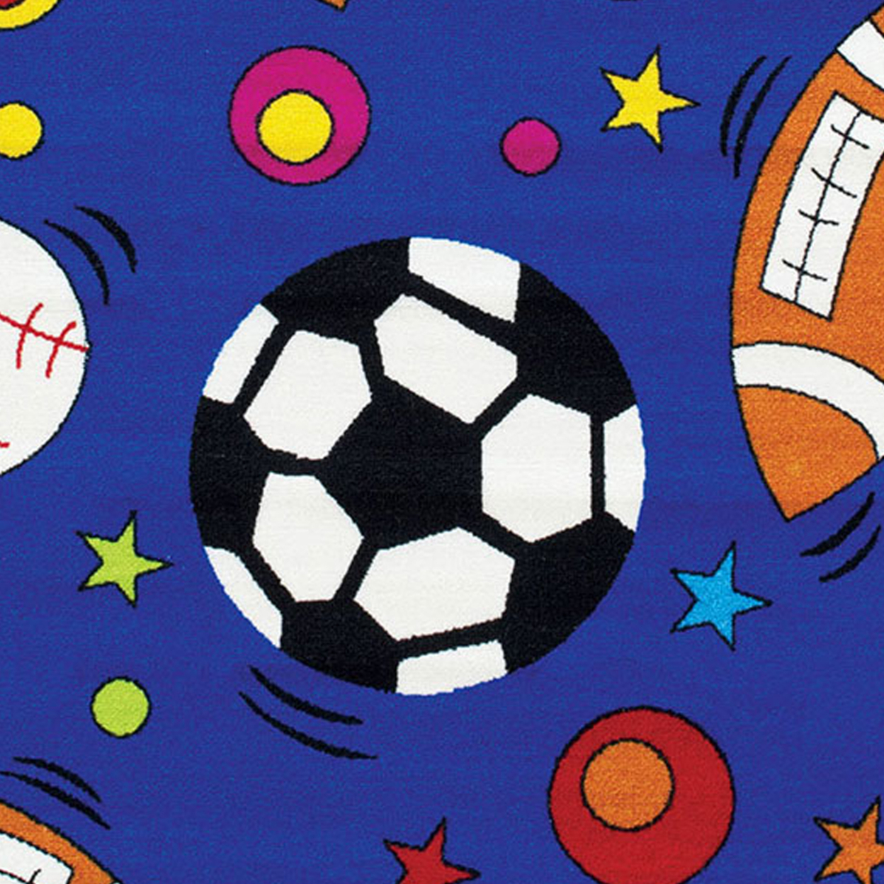 81 X 57 Inches Nylon Rug With Outdoor Sports Ball Print, Multicolor- Saltoro Sherpi