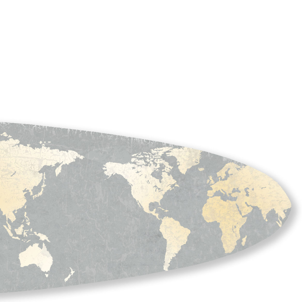 Wooden Surfboard Wall Art With World Map Print, Gray And White- Saltoro Sherpi