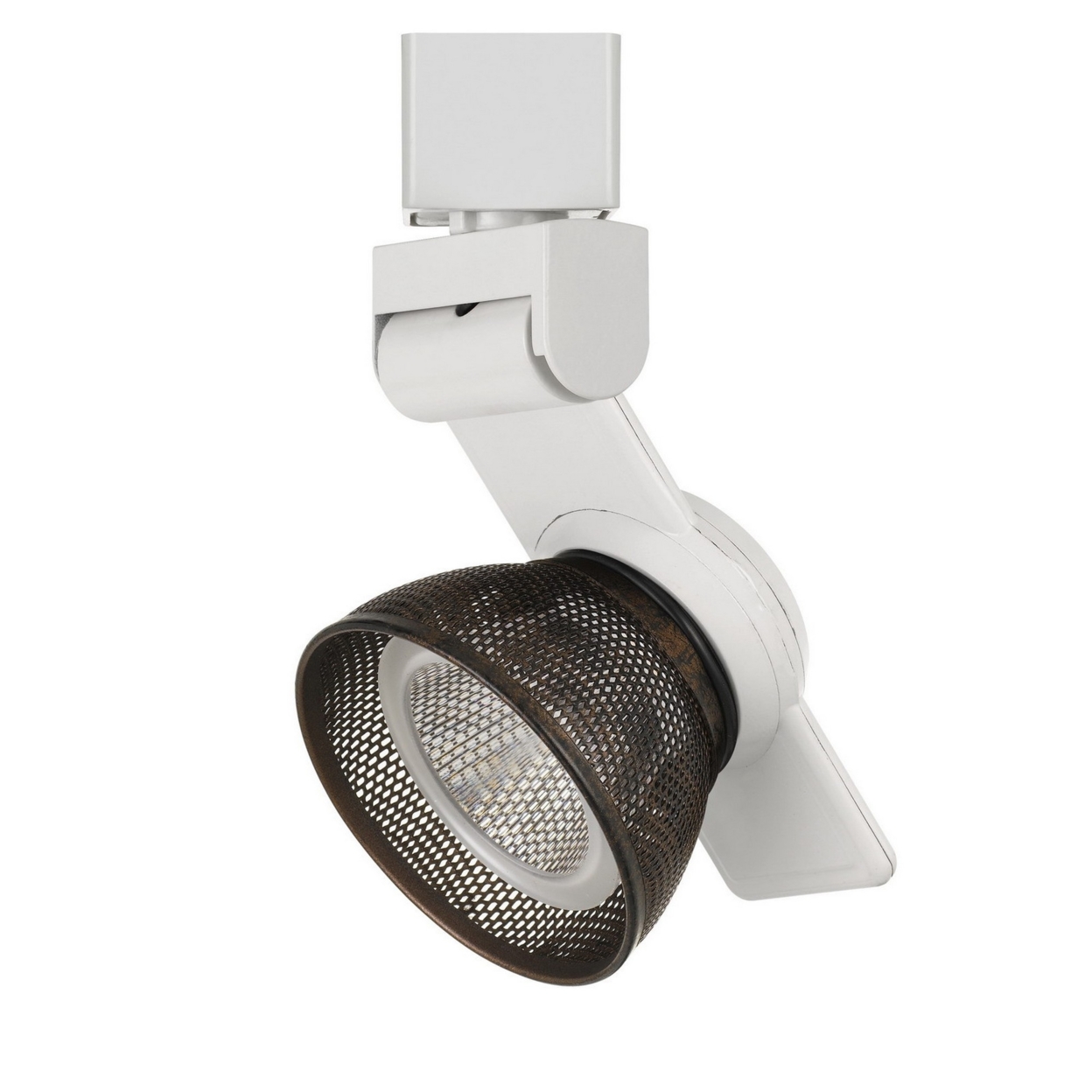 12W Integrated LED Metal Track Fixture With Mesh Head, Brown And White- Saltoro Sherpi