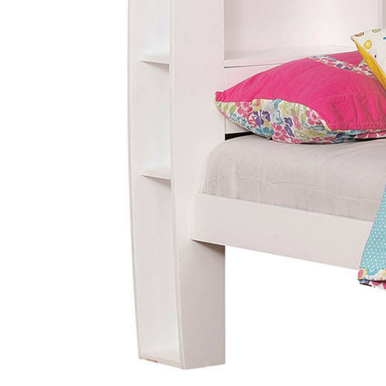 Transitional Twin Size Wooden Storage Bed With Bookcase Headboard, White- Saltoro Sherpi