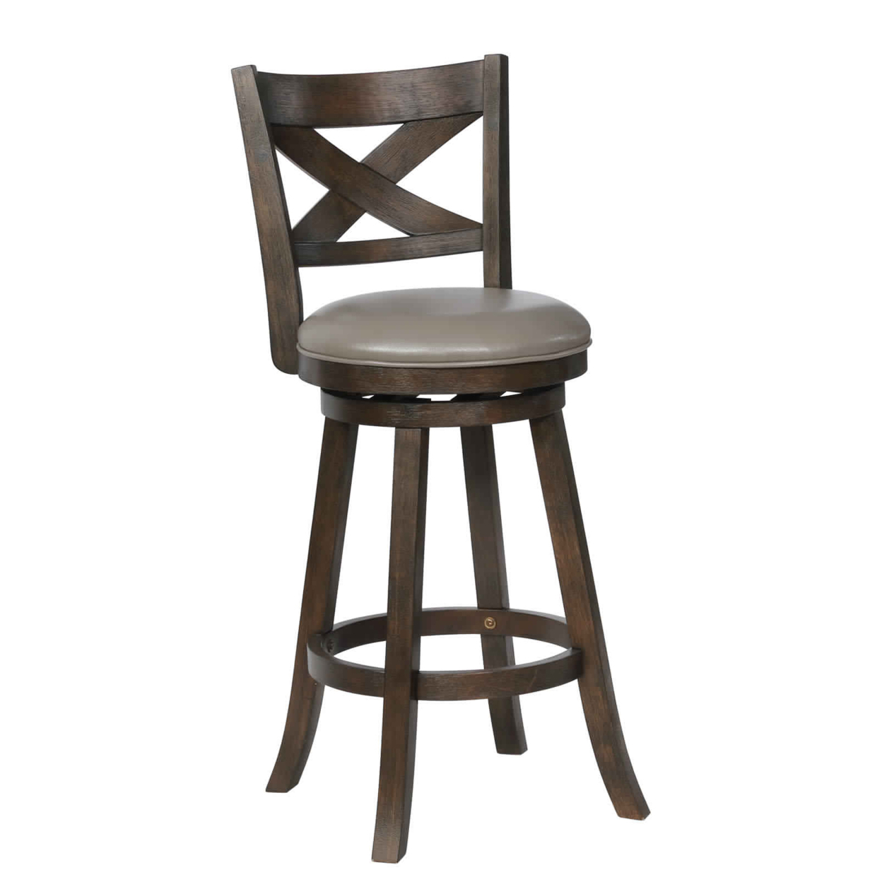 Curved Back Swivel Bar Stool With Leatherette Seat,Set Of 2, Gray And Brown- Saltoro Sherpi