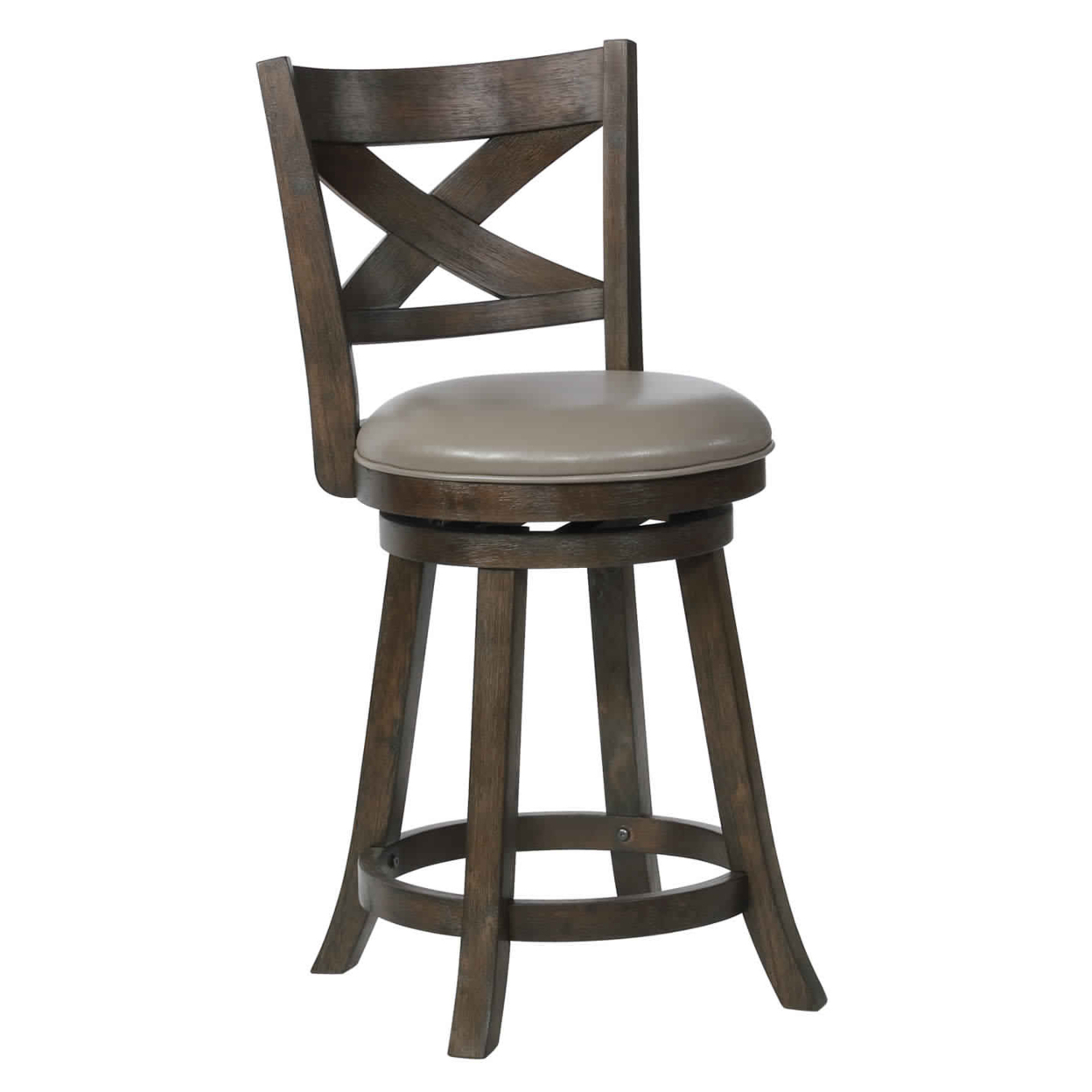 Curved Back Swivel Pub Stool With Leatherette Seat,Set Of 2, Gray And Brown- Saltoro Sherpi
