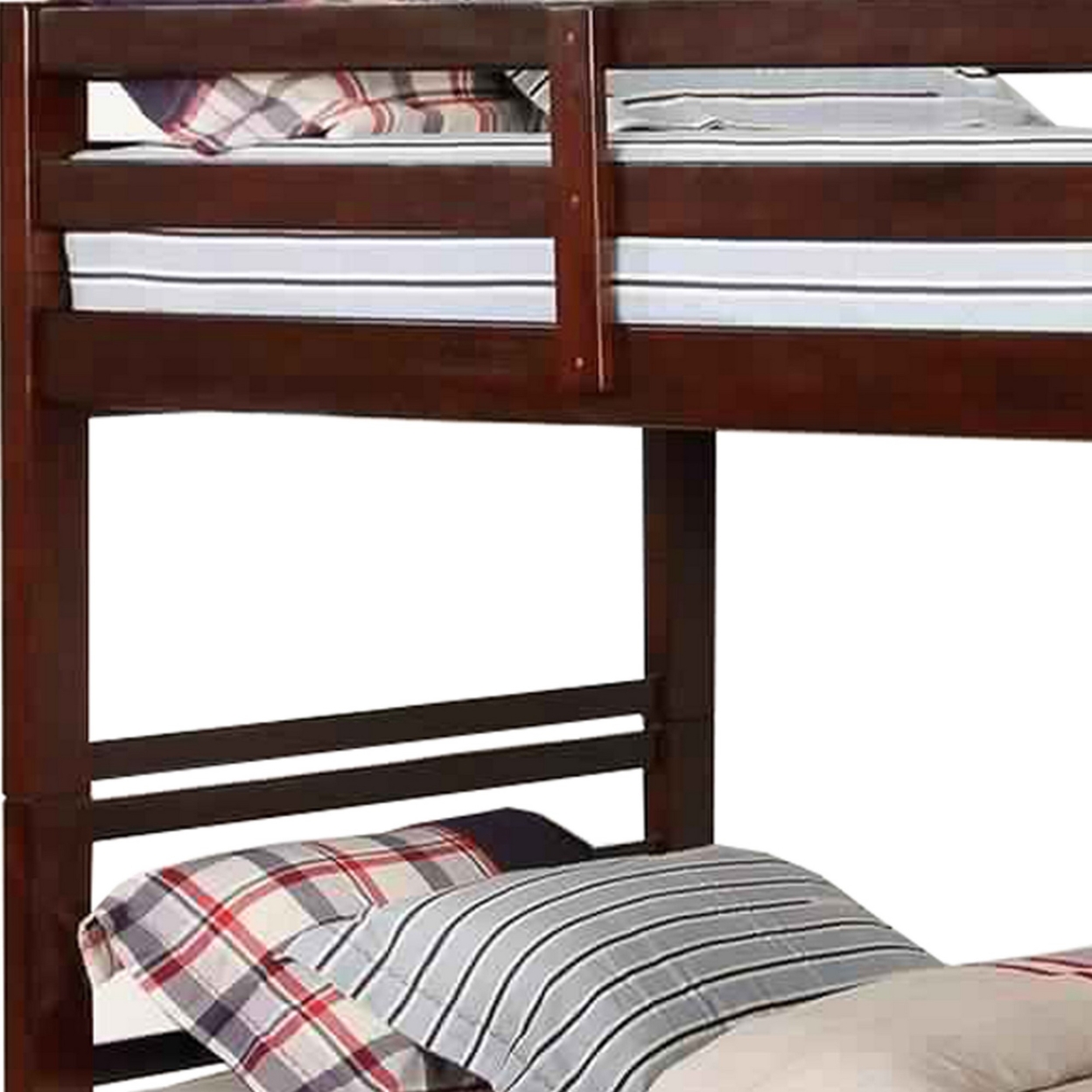 Transitional Twin Over Twin Bed With Attached Ladder And Drawers, Brown- Saltoro Sherpi