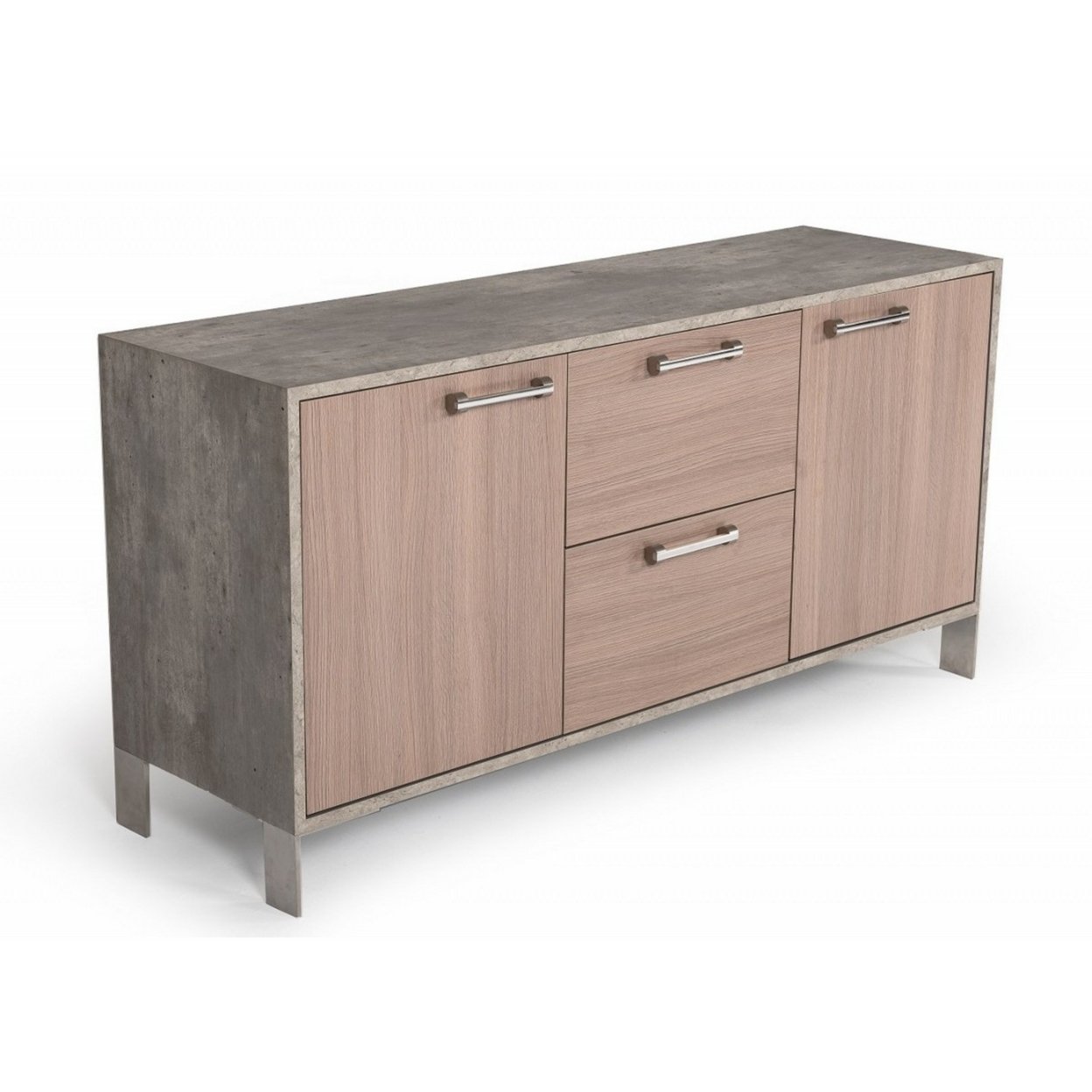 2 Door Buffet With Faux Concrete Top And 2 Drawers, Brown And Gray- Saltoro Sherpi