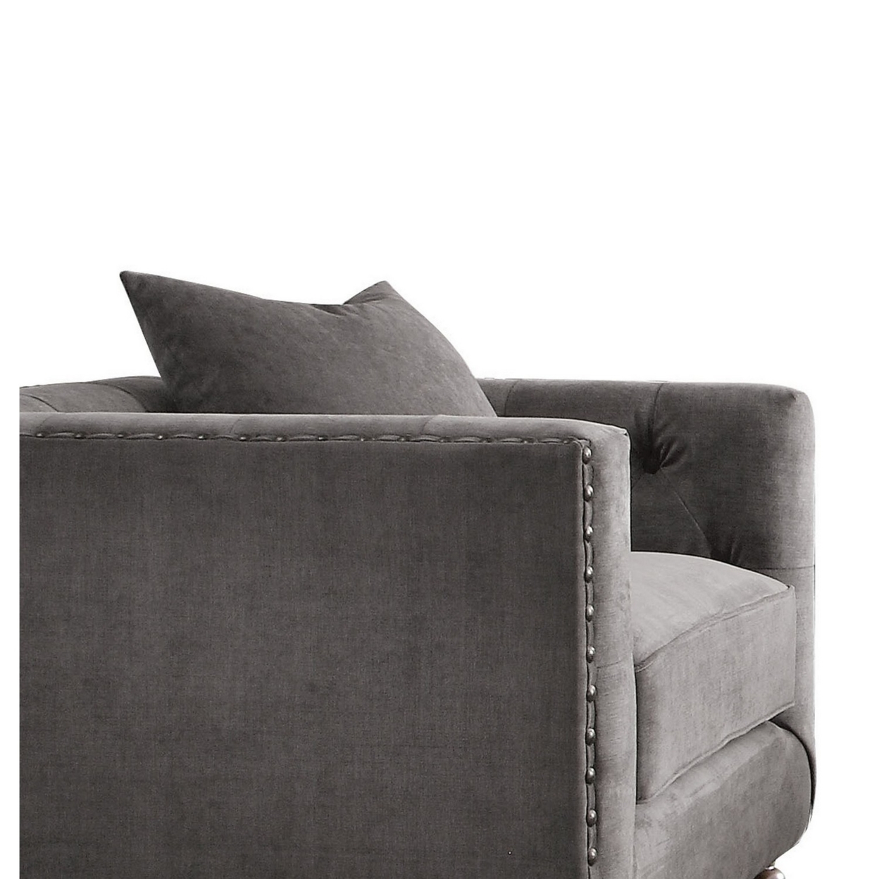 Fabric Upholstered Wooden Sofa Chair With Nail Head Trim, Gray- Saltoro Sherpi