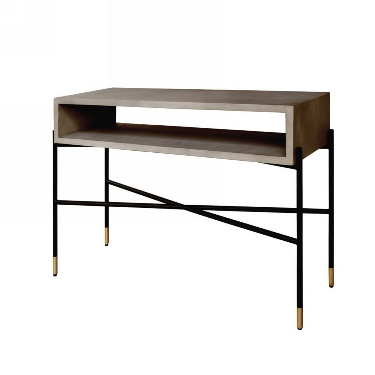 Rectangular Console Table With Concrete Top And Metal Base, Gray And Black- Saltoro Sherpi