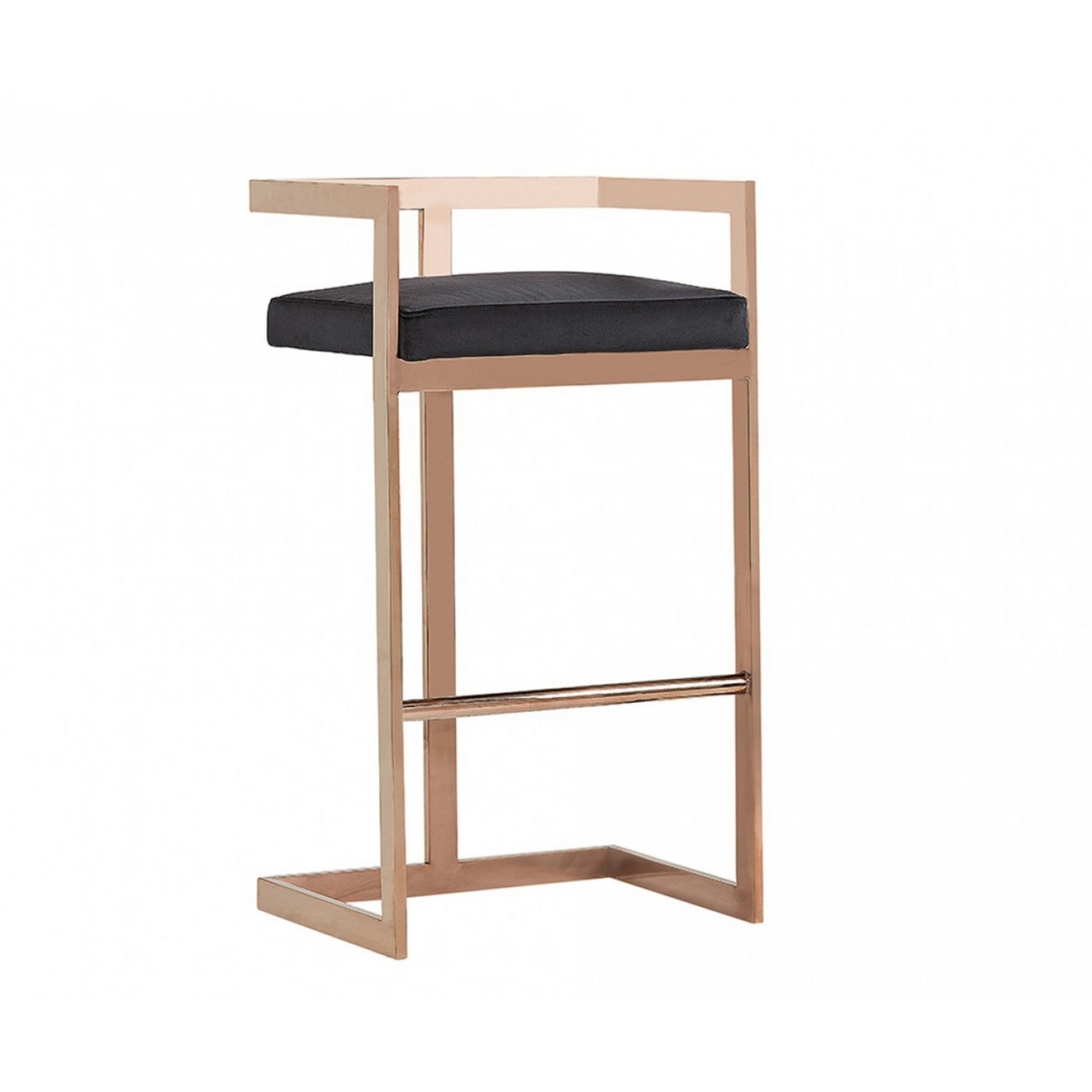 Bar Stool With Leatherette Padded Seat And Cantilever Base, Black And Gold- Saltoro Sherpi