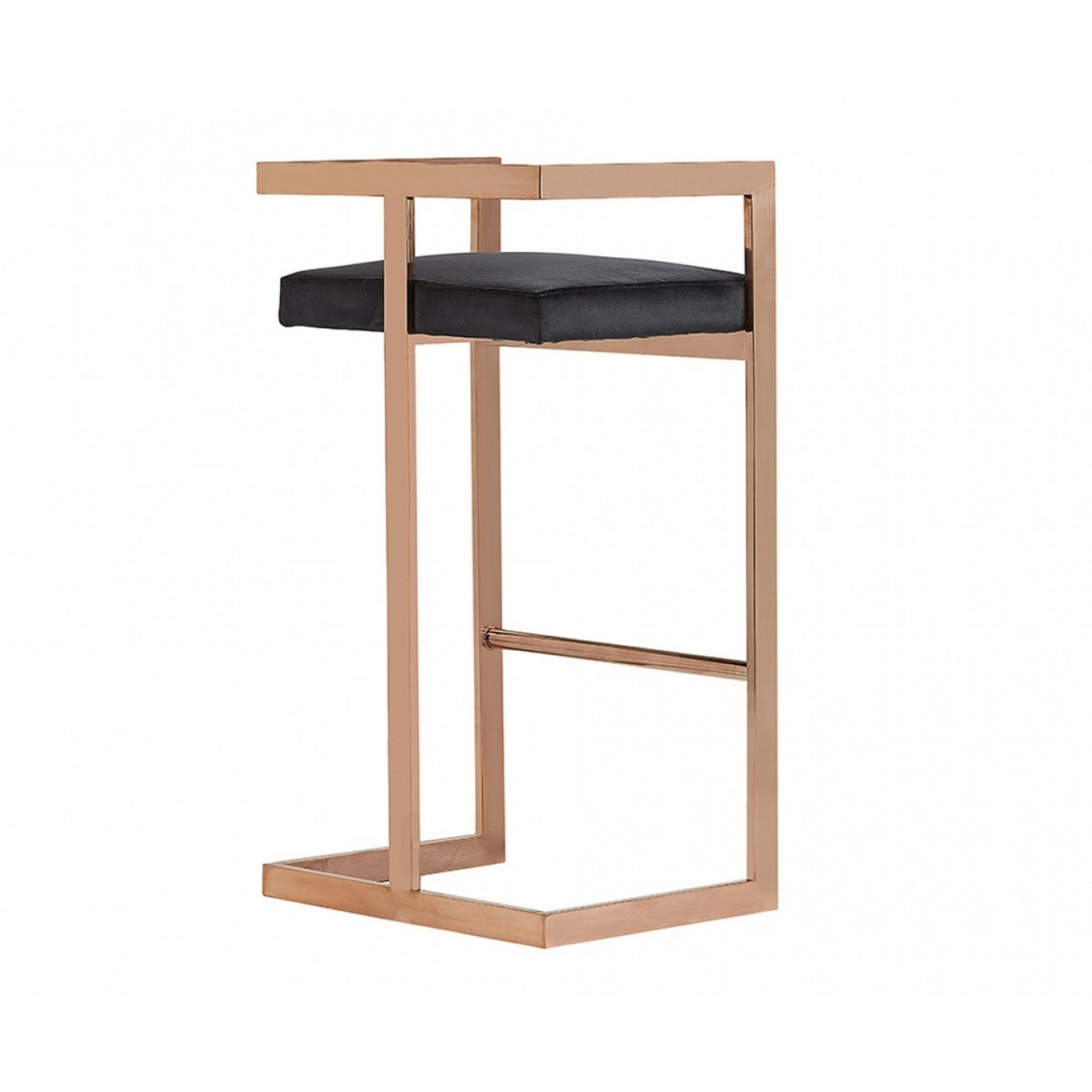 Bar Stool With Leatherette Padded Seat And Cantilever Base, Black And Gold- Saltoro Sherpi