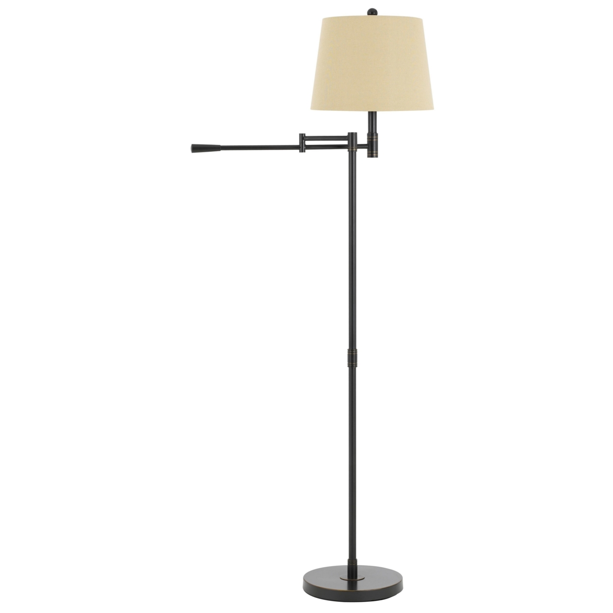 Metal Floor Lamp With Swing Arm And Tubular Stand, Beige And Black- Saltoro Sherpi