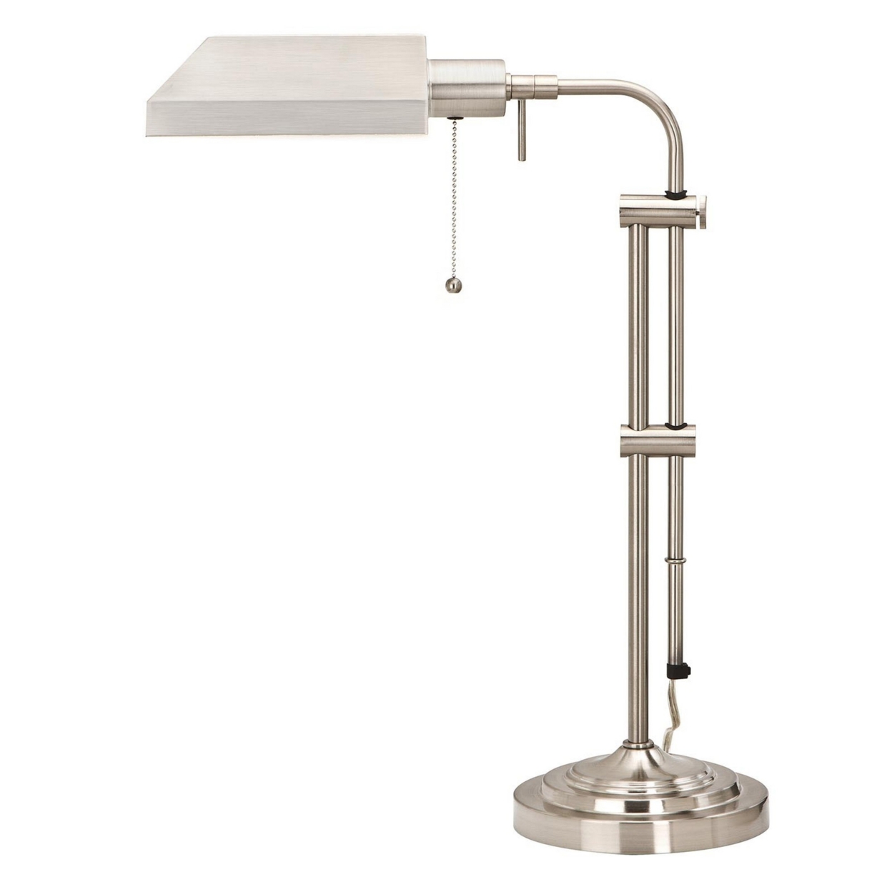 Metal Rectangular Desk Lamp With Adjustable Pole, Silver- Saltoro Sherpi