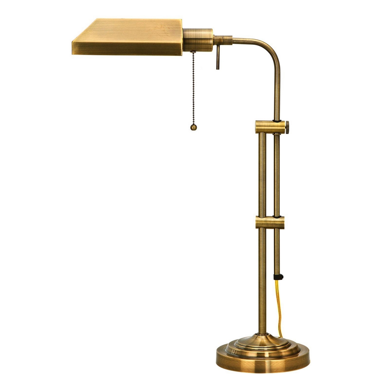 Metal Rectangular Desk Lamp With Adjustable Pole, Gold- Saltoro Sherpi