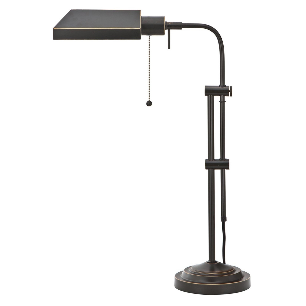 Metal Rectangular Desk Lamp With Adjustable Pole, Black- Saltoro Sherpi