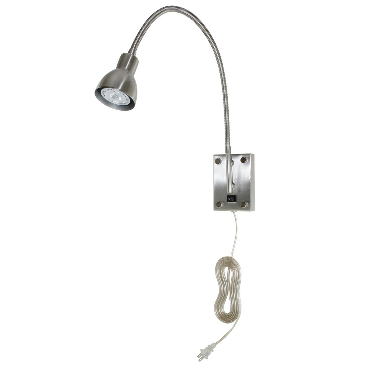 Metal Round Wall Reading Lamp With Plug In Switch, Silver- Saltoro Sherpi
