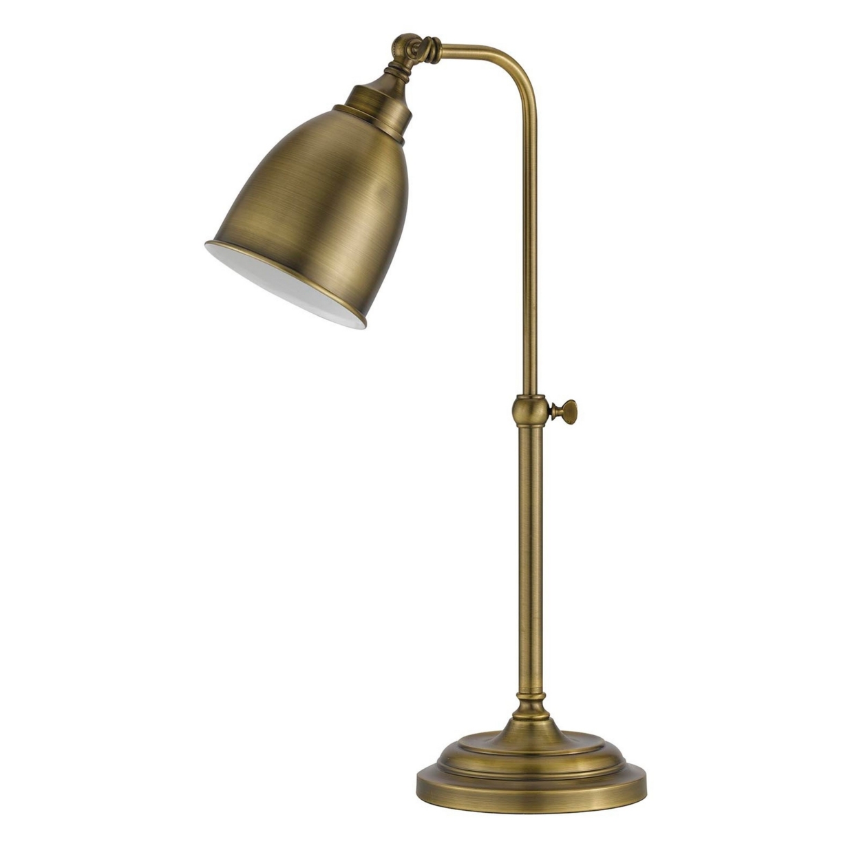 Metal Round 25 Table Lamp With Adjustable Pole, Antique Bronze- Saltoro Sherpi