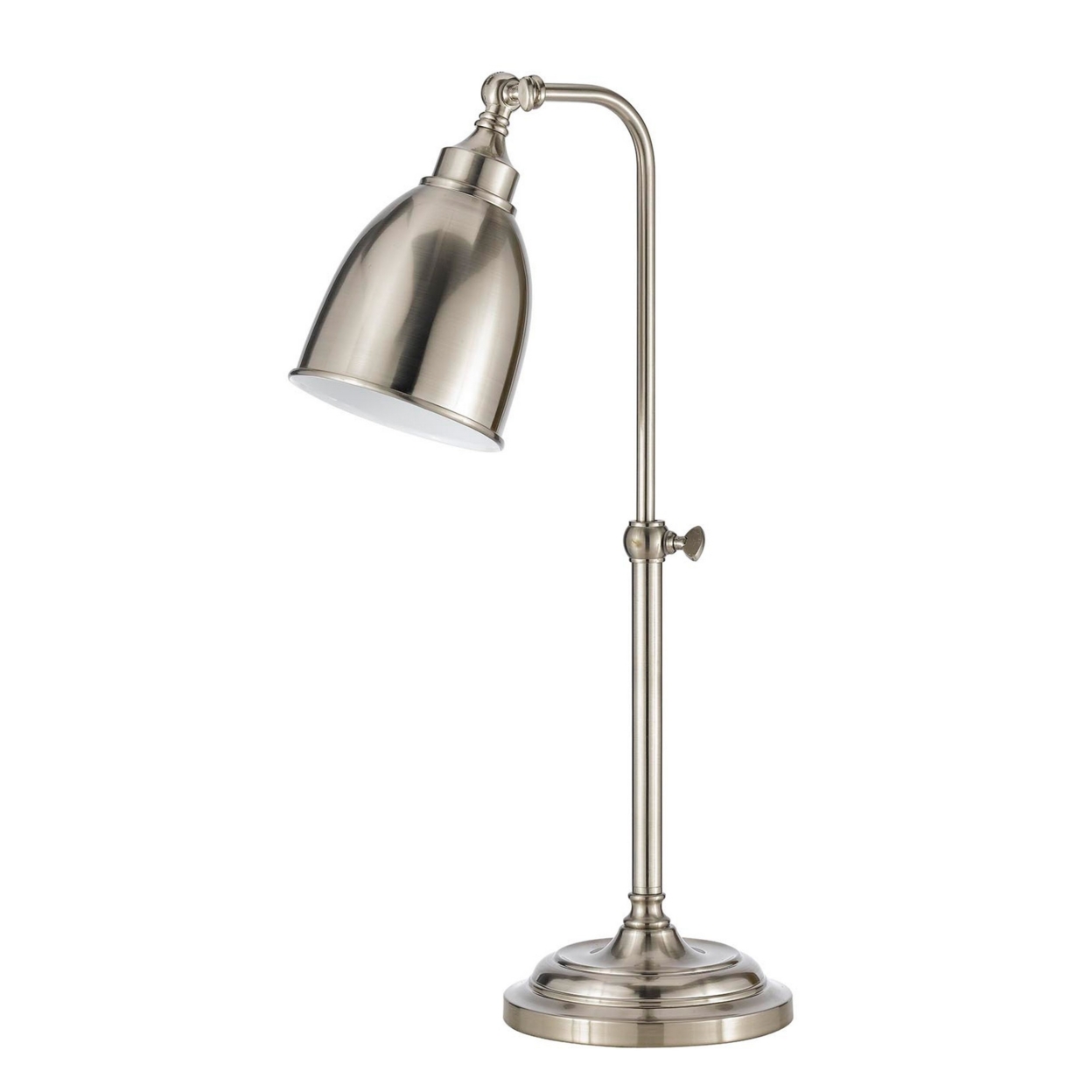 Metal Round 25 Table Lamp With Adjustable Pole, Silver- Saltoro Sherpi
