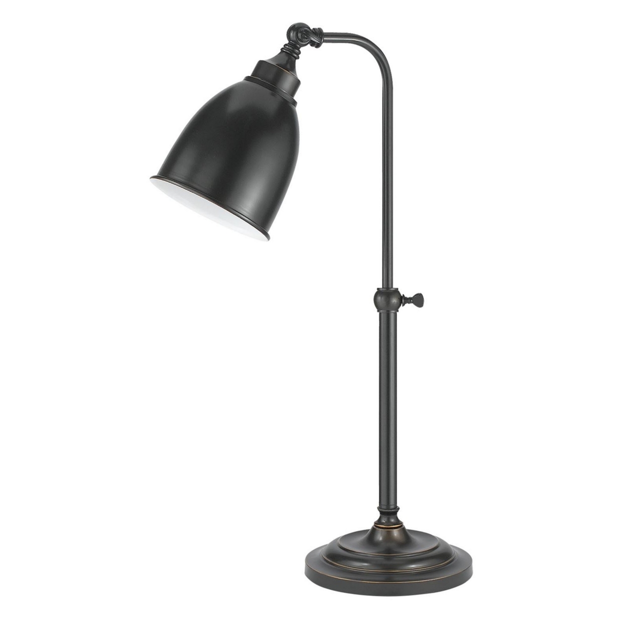 Metal Round 25 Table Lamp With Adjustable Pole, Dark Bronze- Saltoro Sherpi