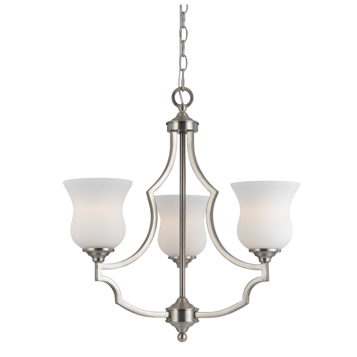 3 Bulb Uplight Chandelier With Metal Frame And Glass Shades,Silver And White- Saltoro Sherpi