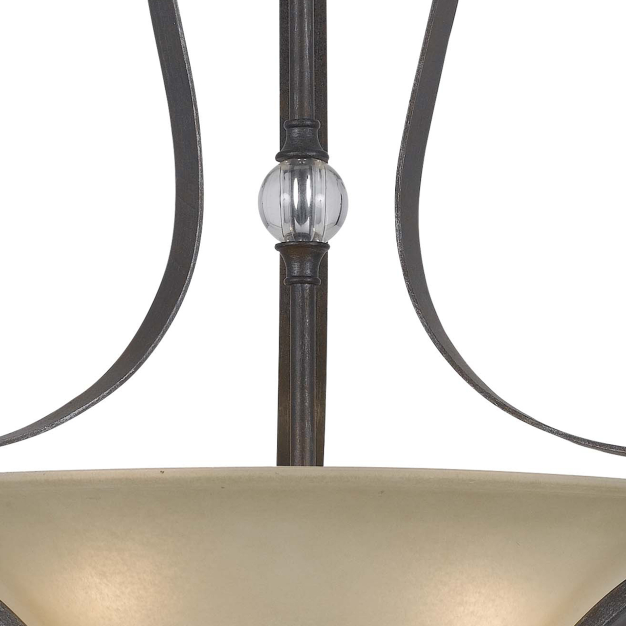 3 Bulb Bowl Style Glass Pendant Fixture With Metal Frame, Gray And Bronze- Saltoro Sherpi