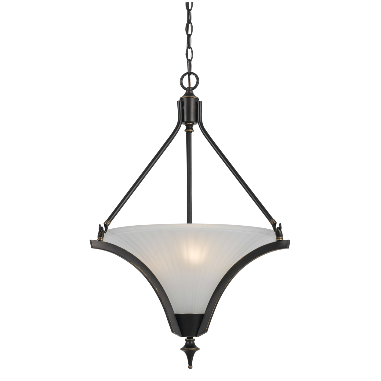 3 Bulb Pendant With Glass Shade And Metal Frame, Black And White- Saltoro Sherpi