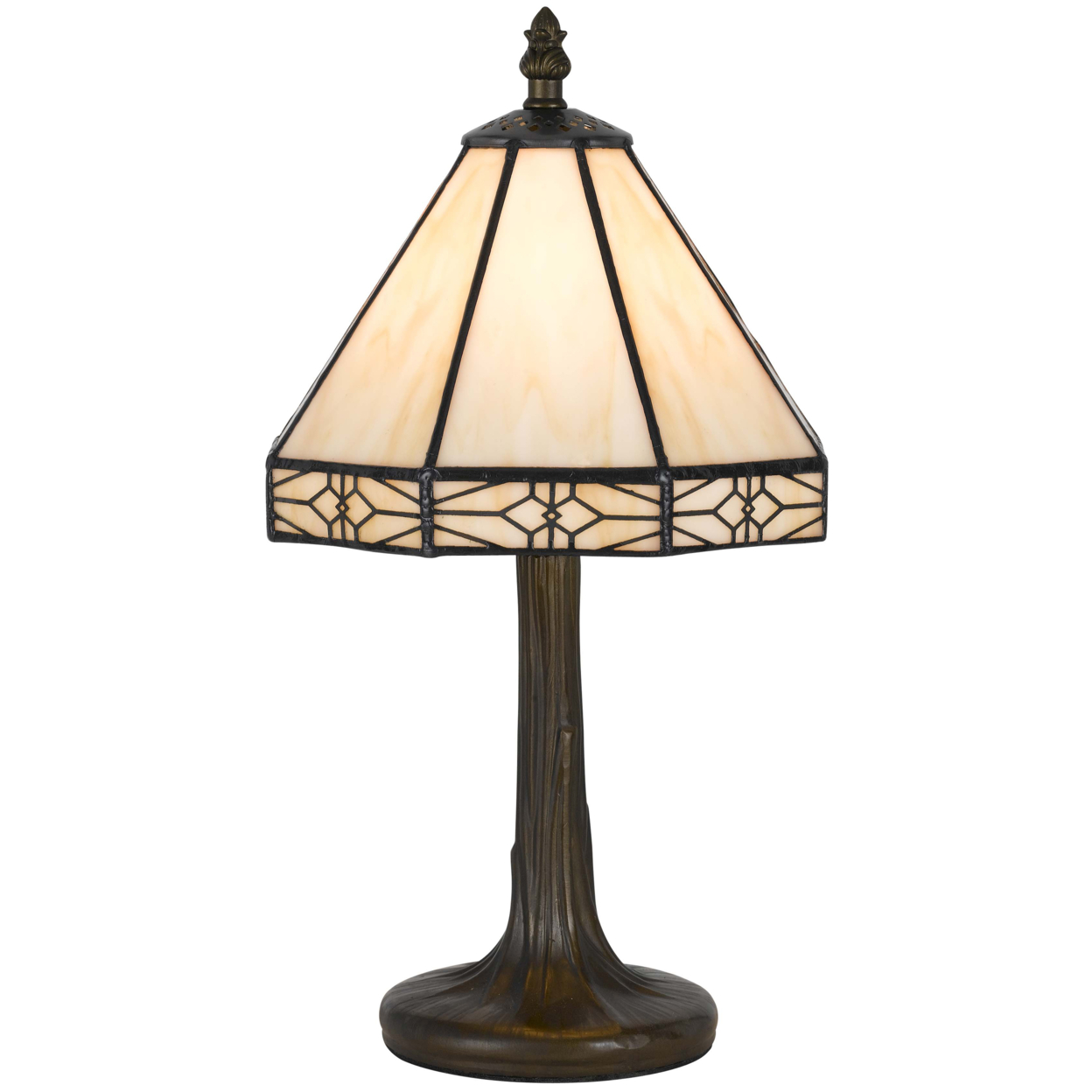 Tree Like Metal Body Tiffany Table Lamp With Conical Shade,Beige And Bronze- Saltoro Sherpi