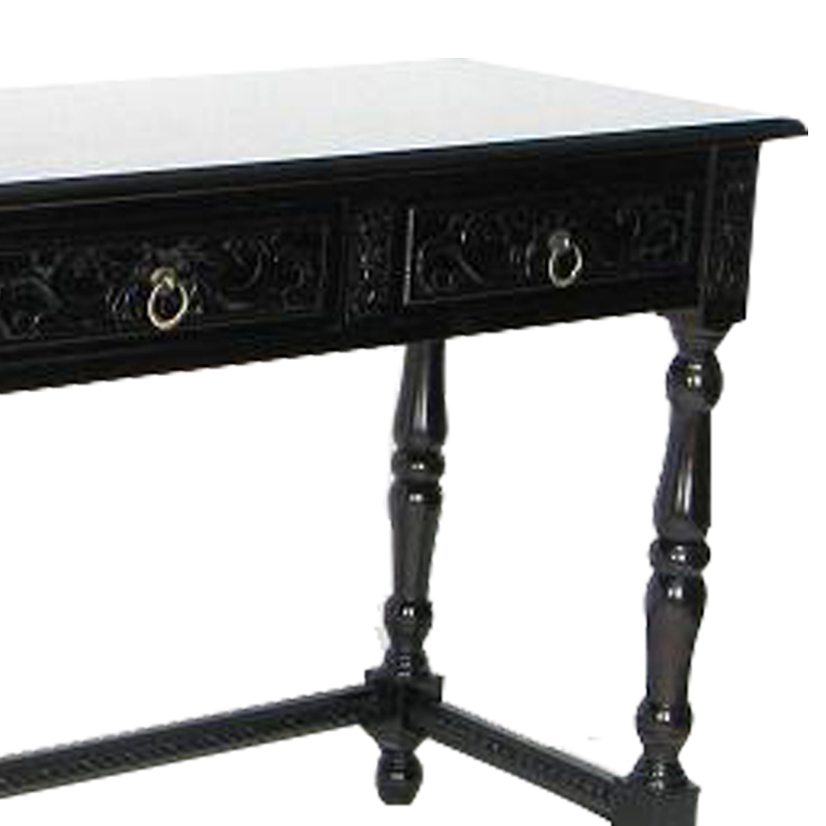 Wooden Console Table With Carved Details And Turned Legs, Black- Saltoro Sherpi