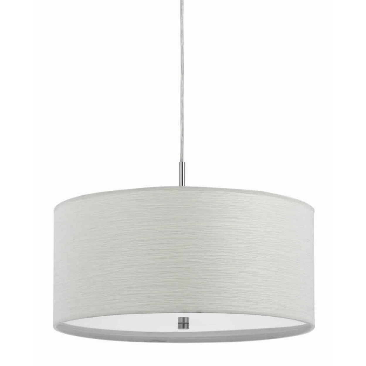 Drum Style Pendant Fixture With Fabric Shade And Brushed Details, White- Saltoro Sherpi