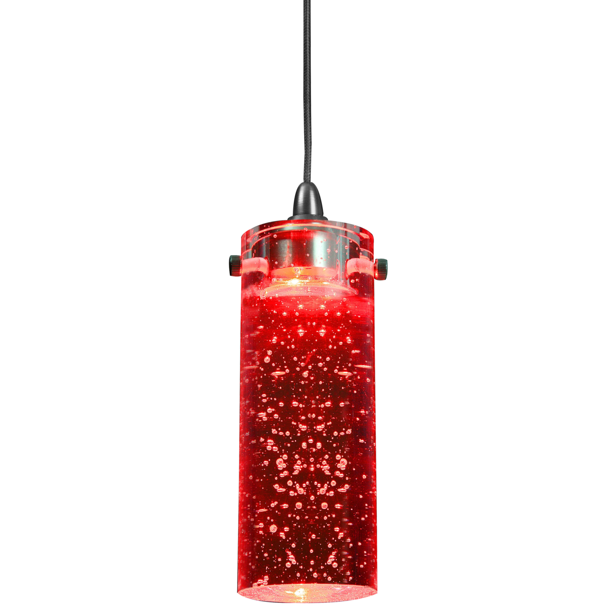 1.2 Watt LED Hanging Ceiling Lamp With Cylindrical Glass Shade, Red- Saltoro Sherpi